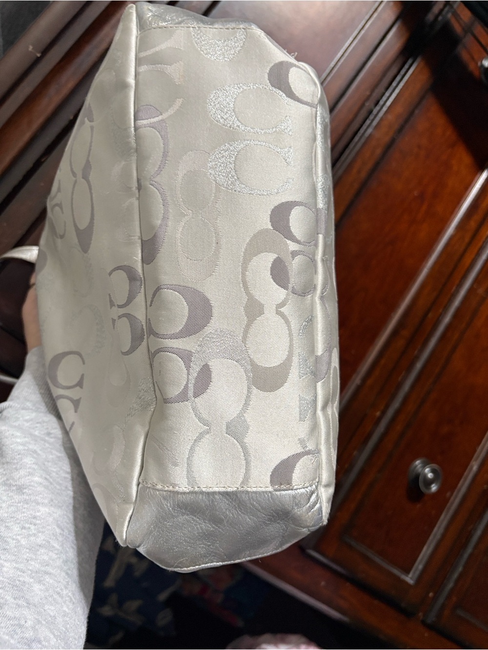Beautiful Coach Silver and Light Gray Signature Tote with Metallic Trim - Picture 6 of 9